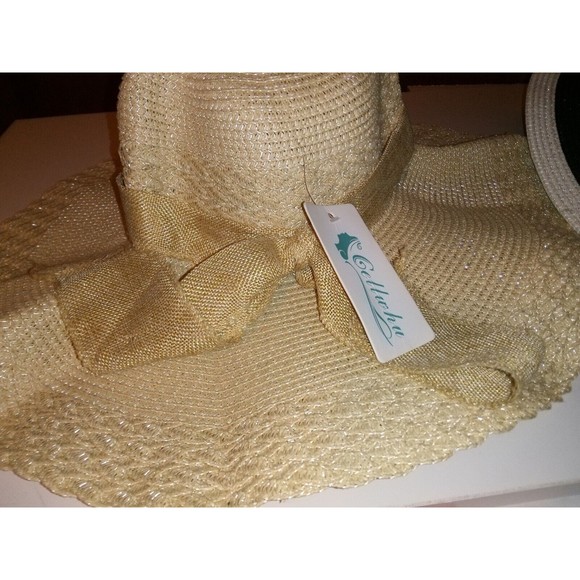 3 woman's wide brim summer sun hats.white,black,tan - Picture 9 of 16